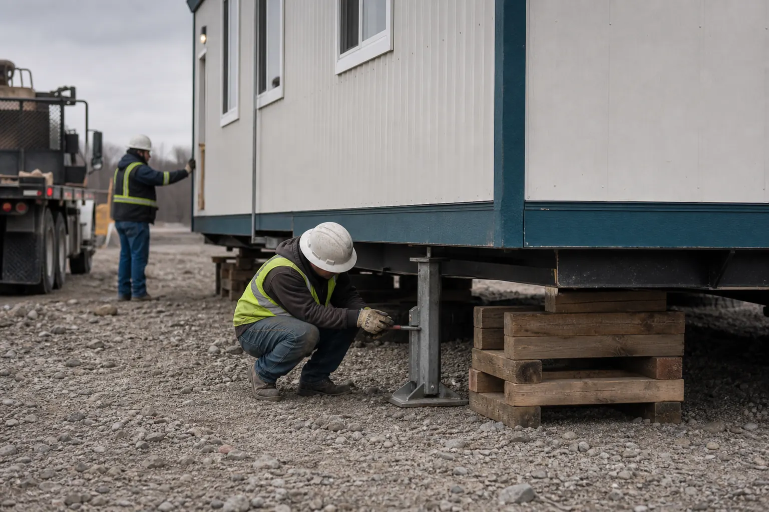 Mobile office trailer delivery and setup for a White Plains project